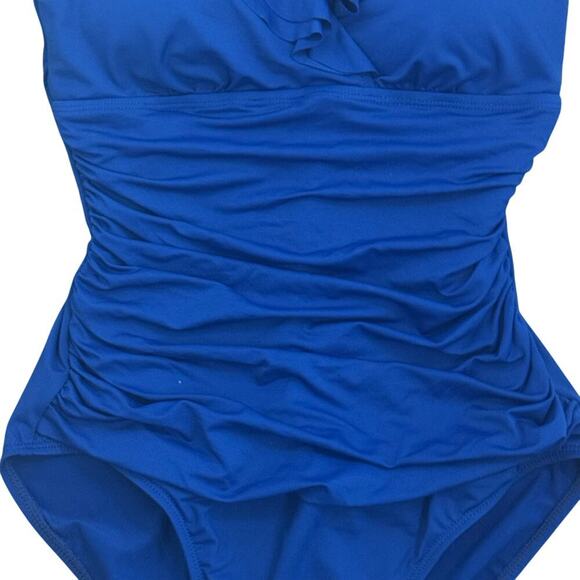 New LAUREN RALPH LAUREN Beach Club Blue Ruffled One Piece Swimsuit Women's Sz 6 - Picture 4 of 15
